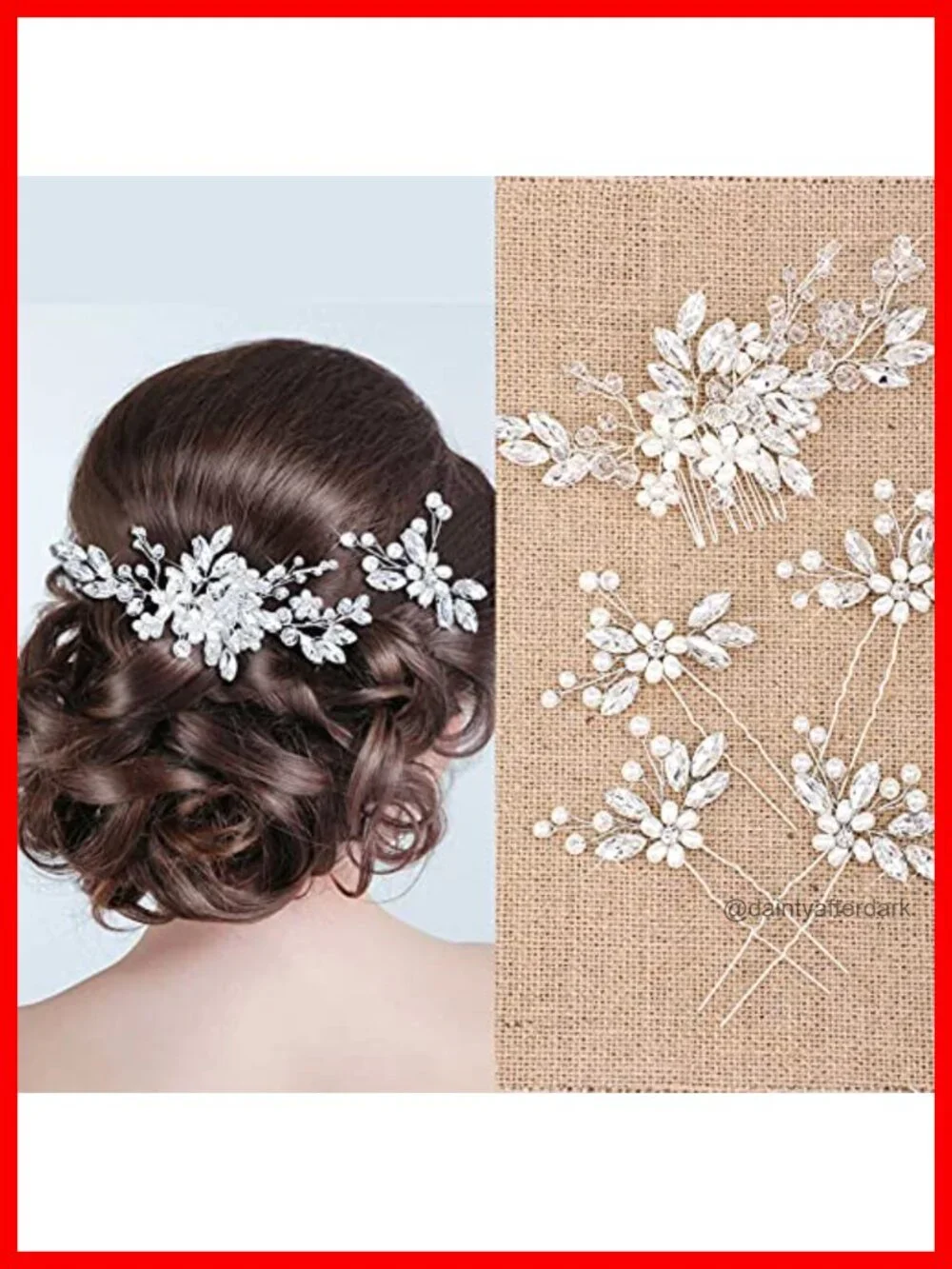 Wedding Hair Comb and Crystal Pearl Rhinestone Hairpins Set of 5